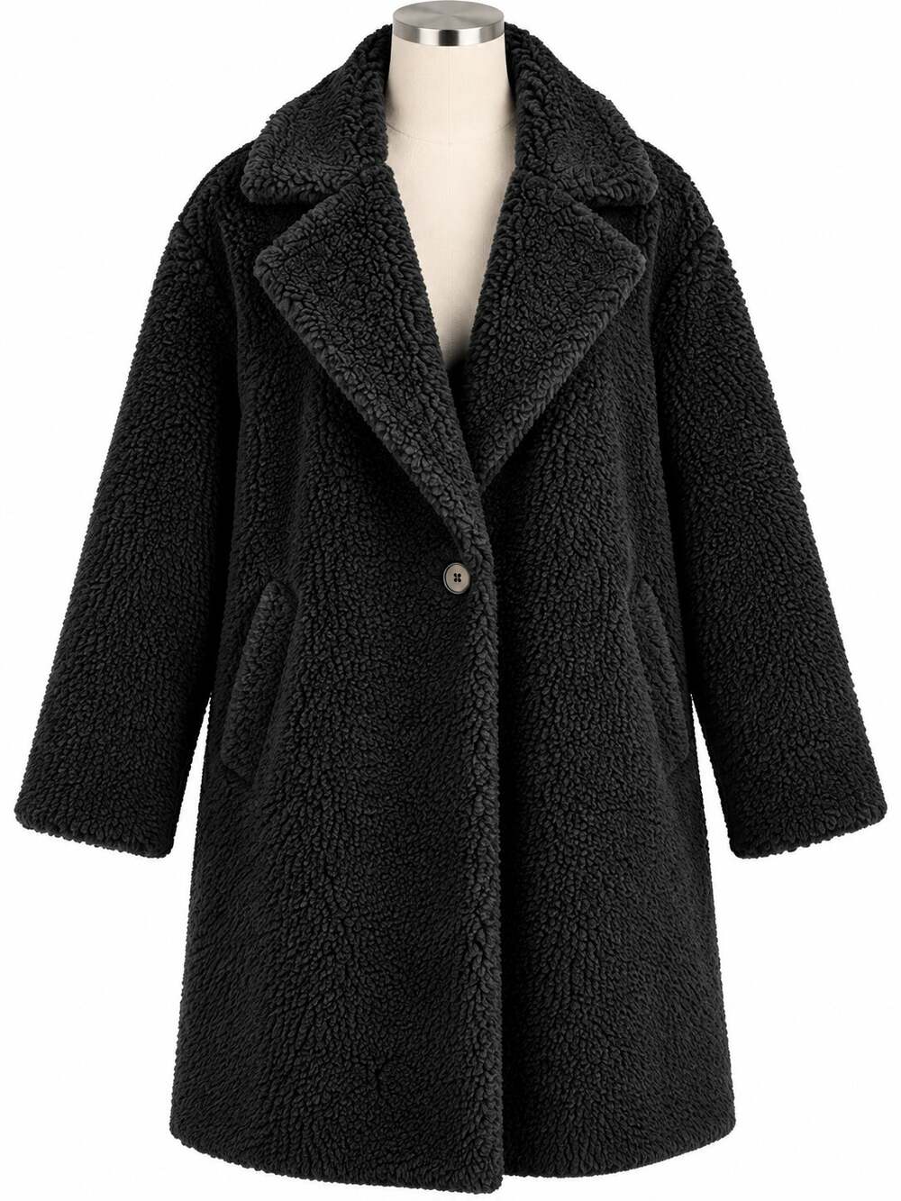 UNIQLO Black Teddy Fleece Coat Womens L Mid Length Sherpa Jacket